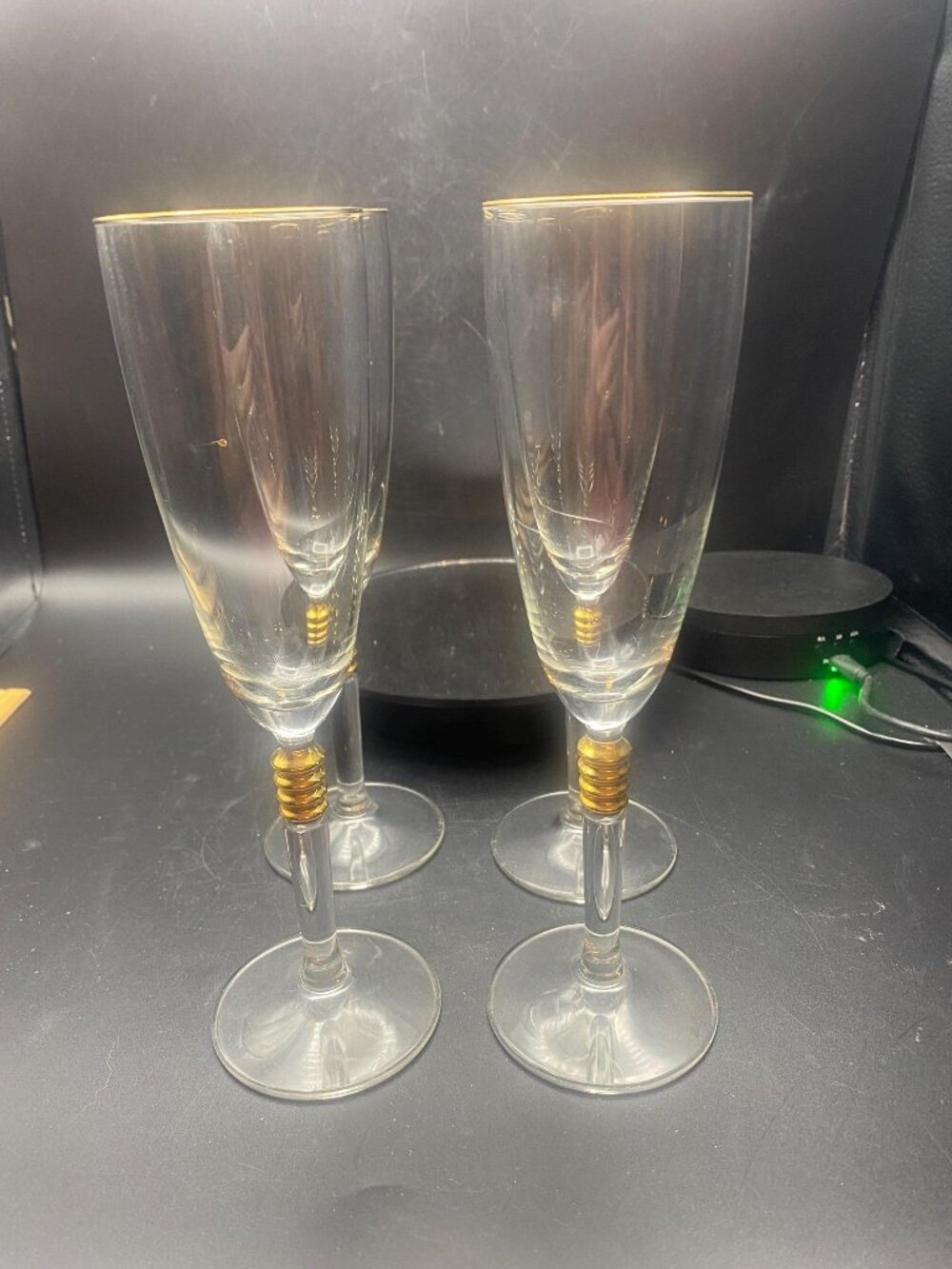 Hollywood Regency Champagne Flutes 22 K Gold Accents